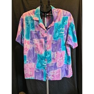 G.W. Made In USA Color Block Retro Button Up Large